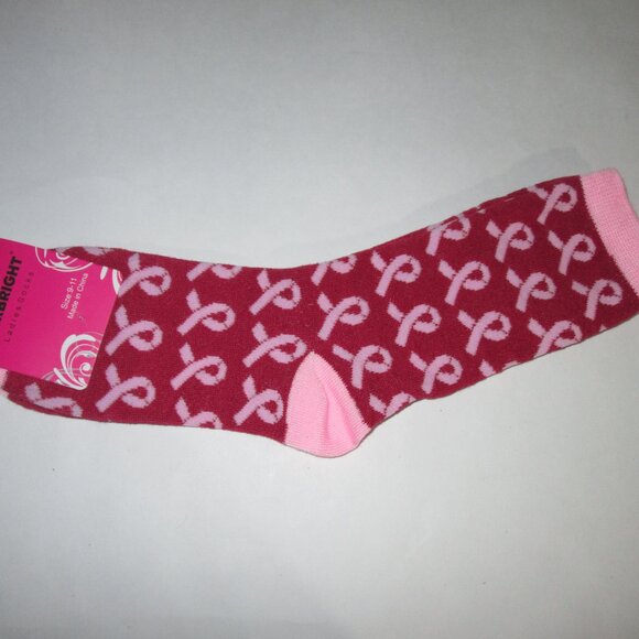 17 Pair Breast Cancer Awareness Pink Ribbon Crew Socks Shoe Size 4-10 - Picture 4 of 6